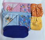Maalove Combo of Baby Bath Towel with Waterproof Mattress Protector Sheet Pink Blue 2 units and Cloth Diapers Orange Yellow with Blue Pads Pack of 2