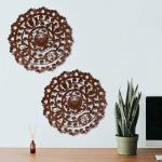 Timberly Brown Engineered Wood Handcrafted Round Wall Decor Panel Hanging Jharokha, 16 X 16 Inch (Pack Of 2)
