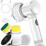 BIGXEN Electric Spin Scrubber Electric Cleaning Brush Cordless Power Scrubber with 5 Replaceable Brush Heads Handheld Power Shower Scrubber for Bathtub, Floor, Wall, Tile, Toilet, Window, Sink