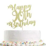 Festiko Happy 90th Birthday Cake Decoration Gold Sequins 90th Anniversary Retirement Party Cake Decorations, 90th Party Decoration Ideas, 90th Birthday Cake Topper With Golden Glitter