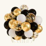 SPECIALYOU.IN 100pcs Birthday balloons for decoration with Black balloon, White balloons and gold Chrome/confetti balloons for Bride to be, Anniversary, Wedding, Party decoration for boys & Girls.
