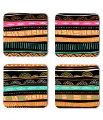 Whats Your Kick Pattern Design Colorful Design Printed Set of 4 Coaster With Metal Stand