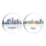 Dhcrafts White Metal Bahrain And Muscat Printed Fridge Magnet, 5.8 Cm (Pack Of 2)