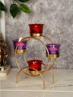 CraftVatika Tealight Candle Holders Stand With 4 Glass Tea Light Candles Cup for Home Decor