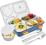 RK BROTHERS GROUP Tokyo Buffet Lunch Box - 4 Compartment High Stainless Steel Rectangle Lunch Box with Spoon, Microwave Leakage Proof Safe Food Containers Container for Office, College, School (Multicolor)