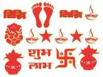 Divinedesigns Multicolor Vinyl Riddhi Siddhi Red Diwali Sticker - 61 X 51 Cm