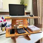 Kawachi 9 Step Height Adjustable Double Shelf Laptop Standing Desk Riser Laptop Table Stand Beige