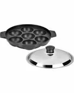 Tosaa Non Stick 7 Cavity Appam Patra with Lid, 17 cm (200 gms) - Silver & Black