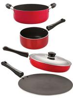 Nirlon 4 pcs of Red and Black Non-stick Aluminium Dishwasher Safe Kitchenware Cooking Utensil Combo Set, Standard