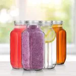 Cloudmart French Square Bottle Jar with Metal Silver Lid, Perfect for Home, Travel, Juicing, Water, Smoothie - Reusable Travel Glass Drinking Fridge Bottles - 500ml - Set Of 4