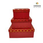 Shriman Red Monocrone Designed Cardboard Rigid Multipurpose Gift Packaging Boxes - Pack of 3