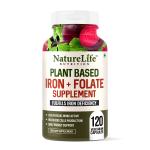 Nature Life Nutrition Plant Based Iron for women & men (120 Veg Capsules) with Folate - Supports Blood Building