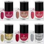 Perpaa Pink, Light Pink, Nude, Golden, Silver, Red Nail Polish (Pack Of 6)