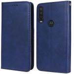 Unistuff Faux Leather Back Case Flip Cover for Moto One Action with ID Card Slot | Foldable Kickstand | 2 Card Slot | 1 Cash Slot - Executive Blue, 61635