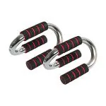 Vector X Black and Red S-Shape Steel Construction Nicle Coated Push up Stand Bar Ideal for chest,shoulders and arm muscles