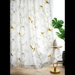 MATRIKA FASHION Curtain Co. 100% Cotton, Room Darkening Curtains with Bird Print for Door (with Back Tabs) - 7 Feet, Yori: Yellow, Set of 2
