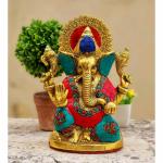 Pranjals House Metal Multicolor Stone Big Lord Sitting Ganesh Ji Idol