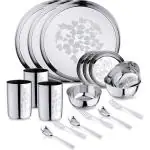 LIMETRO STEEL Pack of 18 Stainless Steel Stainless Steel Dinner Set (Laser Print) Dinner Set