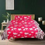 N G Products 3D Polycotton Double Bedsheet with two Pillow cover_Size-90*90 inch ( Pink flower Design)