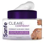 Sanfe Clear & Confident Overnight Glow Body Cream | Daily Exfoliation Reduces Dark Patches, Pigmentation & Tan with Lactic & Glycolic Acid | Smooth Skin Overnight |100g
