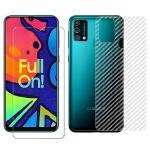 Kite Digital Samsung F41 Back Screen Protective Film Carbon Fiber Skin Transparent Screen Guard Sticker & Premium Tempered Glass Screen Protector