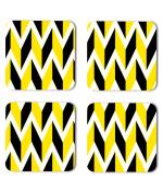 Whats Your Kick Pattern Design Yellow Black And White Zig Zag Lines Design Printed Set of 4 Coaster With Metal Stand