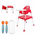 Safe-o-kid Elegant High Chair And Training Spoon Set Combo, Convertible 5 In 1 Booster, Feeding High Chair With Adjustable Tray And A Table And A Training Spoon Set With Box For Baby- Red Pack of 1