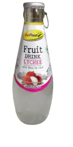 Veefresh Fruit Juice with Nata De Coco Lychee Glass Bottle 300ml (Pack of 4)