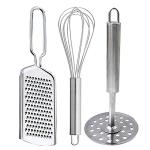 DreamBasket Stainless Steel Cheese Grater & Egg Whisk & Potato Masher for Kitchen