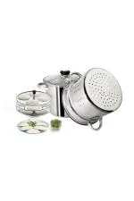 Pristine Silver Stainless Steel Induction Base Multipurpose Steamer Set with Idli Plates 4.75L
