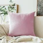 Khooti Decorative Velvet Square Cushion Cover Throw pillow cover for Living Room Couch Diwan single seater Sofa , Modern BOHO Large 16 x 16 Inches / 40.6 x 40.6 cm (Colour - Baby Pink)(Set of 1 piece)