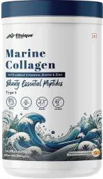 Fitsique Marine Collagen with Added Vitamin, Biotin & Zinc, Beauty Essential Peptides for Skin, Hair, Nails & Joints, Mango Peach Flavour, 250GM