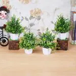 Dekorly Plastic Green Small Fake Plants Decor Indoor (Pack Of 4)