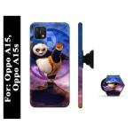 BUDDHU Panda Printed Hard Back Case with Mobile Holder, Pop socket for Oppo A15, Oppo A15s