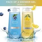 Cleansense 100% Vegan Silicone and Paraben Free with Goodness of Aloe Vera and Vitamin E Blueberry & Limequat Summer Body wash Shower Gel Combo, (280mlx2)