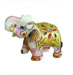 Pooja Creation Store Haveli Arts Marble Elephant Decorative Showpiece - 7 cm (Stoneware, Multicolor)