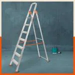 Bathla 7 Step Foldable Aluminium Ladder for Home | 5 Year Warranty and Slip Prevention Steps (Advance Carbon - Orange)