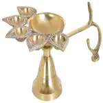 DOKCHAN Pure Brass Panch Aarti Diya | Panch Mukhi Aarti Deepak Oil Lamp | Puja Accessory for Gifting and Religious Purpose 5 Face Brass Diya Lamp (Size - 15.5cm)