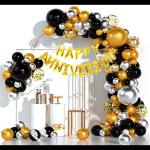 SV Traders Happy Anniversary Decorations for Home Kit Golden Silver Black Theme Combo 58 Pcs