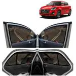 Kingsway Car Magnetic Sun Shades Curtains for Maruti Suzuki Swift, Model Year : 2018 - 2020, Half Cut in Front Window, Color : Black, Cotton Mesh, Complete Set of 4 Piece