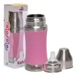 Adore KOH Feeding Bottles -KOH Steel Feeding Bottle-Flex Grip, Silicon Sleeve-250 ml (Pink)