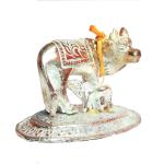 PALPAL Silver Elegant Kamdhenu Cow And Calf Metal Statue Spiritual Showpiece Figurine House Warming And Home Decor Temple Event Diwali(11X10.5X9Cm)