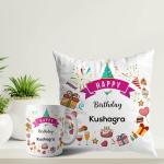 ASHVAH White Round Happy Birthday Kushagra Ceramic Coffee Mug and Cushion with Filler Combo Gift (Pack of 2) AS-D3COMBO-Kushagra-W