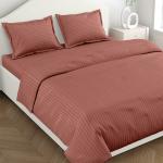 Haus & Kinder 100% Cotton 210 TC Satin Stripes King Size Bedsheet for Double Bed | 1 Flat Cotton Bedsheet for Double Bed King Size (108 x108 Inches) and 2 Pillow Covers | Rust