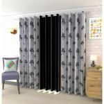 GOYCORS Black Floral Polyester Long Door Curtains (4 x 8 ft) (Set of 3)