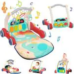 Goyal's 2 in 1 Musical Baby Play Gym with Convertible Walker| Push Walker with Play Piano, Lights, Rattles & Tummy Time Mat for Babies & Toddlers (Multicolour)