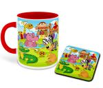 Whats Your Kick Animal Cartoon Zoo Design Red Ceramic Coffee Mug with Coaster 325 ML