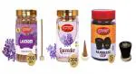 Shyam Charan Premium Dhoop Sticks with Cones and Sambrani Cups with Fragrance Lavender Pack of 3 Jar for Puja, Meditation, Havan & Religious Rituals