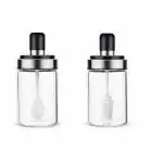 TRIVESH Borosilicate Pickle Storage Spice Jar with Spoon Salt Jar, Spoon Jar, Pickle Jar Set, Glass Seasonning Box Container for Kitchen, Condiment Food Storage Jar with Brush for Oil Ghee( 250 Ml, 1 Brush Jar + 1 Spoon Jar )