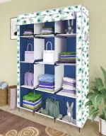 Eco Shopee Collapsible Wardrobe Portable Cloth Rack Storage Organizer Shelves Non Woven Fabric and PP Plastic Storage Unit for Clothes Printed Almirah (Self Assemble) 5000-3 Peacock Blue